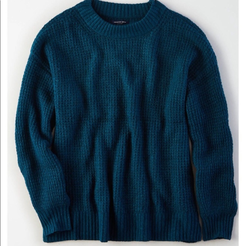 American Eagle crewneck knit oversized soft green blue sweater - Picture 2 of 7